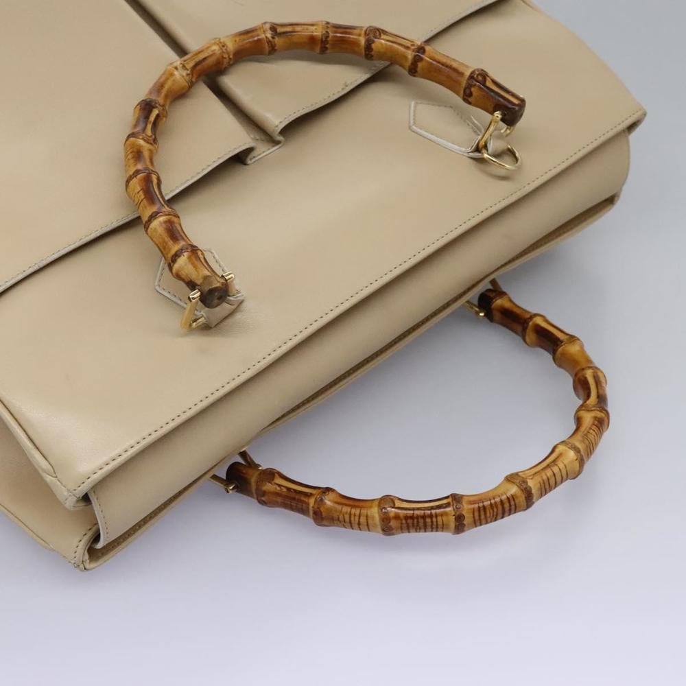 GUCCI Bamboo Hand Bag Leather 2way Beige Gold 002 2855 0322 0 Auth 118505 - Picture 6 of 16